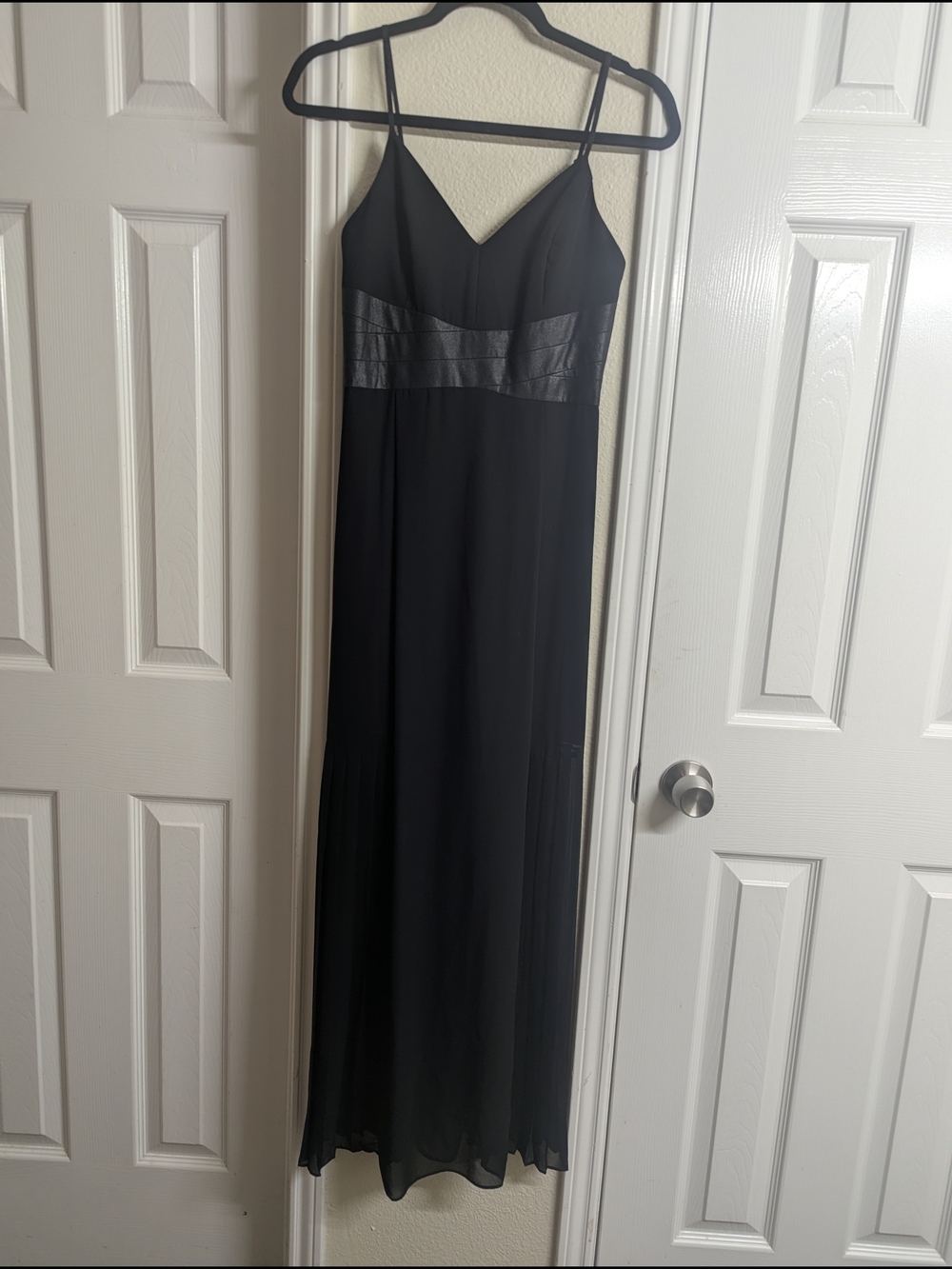 BCBGeneration Black Spaghetti-Strap Maxi Dress with Faux Leather Waistband